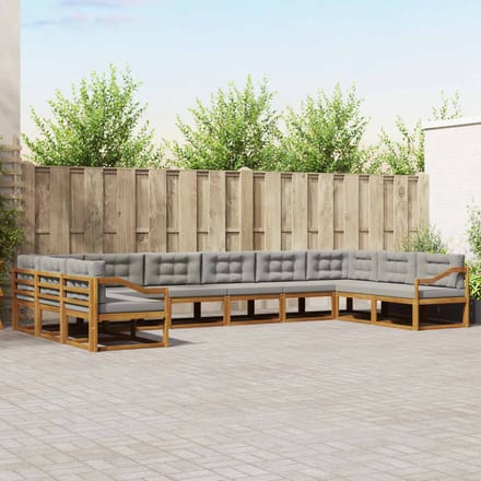 vidaXL - Buiten - bank - set - 10 - st - Naturel - en - lichtgrijs