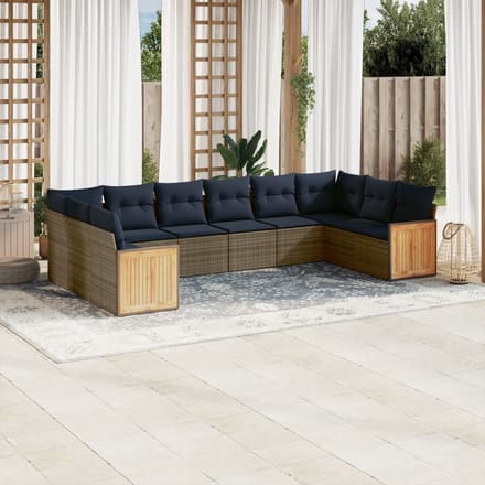 vidaXL - 10-delige - tuinbankset - met - kussens, - grijs - polyrotan