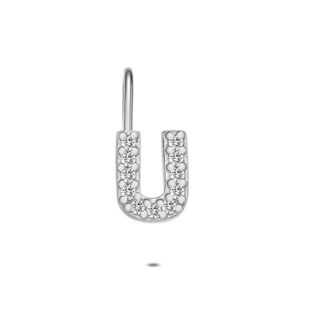 Twice As Nice Hanger in zilver, letter U met steentjes