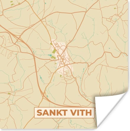 Poster Kaart - Sankt Vith - Stadskaart - België - Plattegrond - 30x30 cm