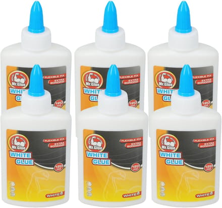 Mr Glue Lijm - 6x - 120 ml - wit - in fles - extra sterk - flexibele fix - snel drogend