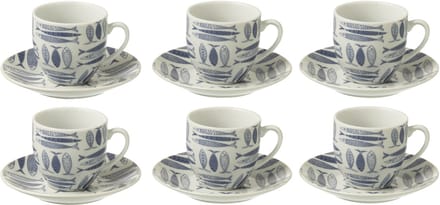 J-Line kop + schoteltje Vis - keramiek - donkerblauw - doos van 6