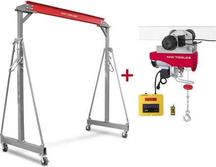 Portaalkraan 2T + elektrische takel en trolley 500/1000kg MW Tools PTLK2-SET1000B