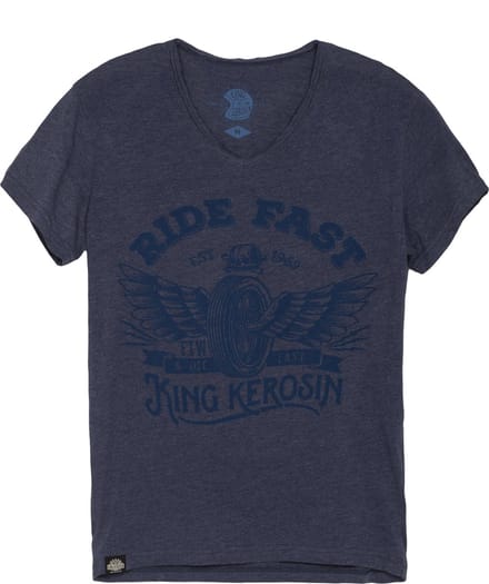King Kerosin T-shirt Ride Fast met V-hals, blauw