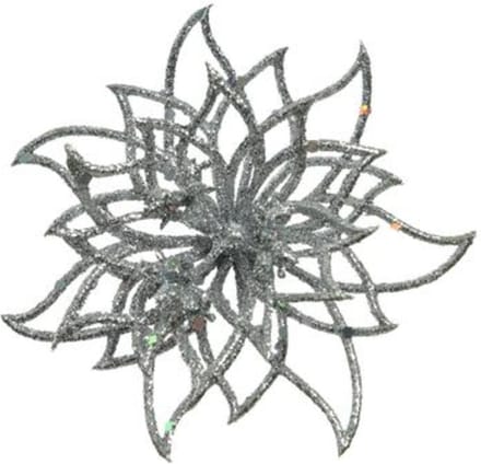 Kerstboomversiering Kerstster - 14 cm - zilver glitter - op clip - ornament
