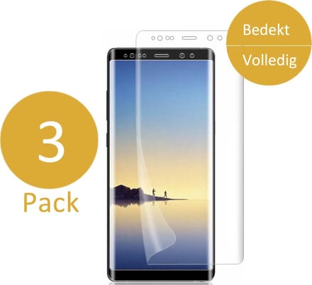 3x Full Screenprotector geschikt voor Samsung Galaxy Note 8 - Edged (3D) Glas PET Folie Screen protector Transparant 0.2mm 9H