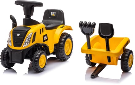 Bandits & Angels Loopauto CAT Tractor met Aanhanger vanaf 1 jaar - Loopwagen Geel - Loopauto Voor Jongens - Caterpillar