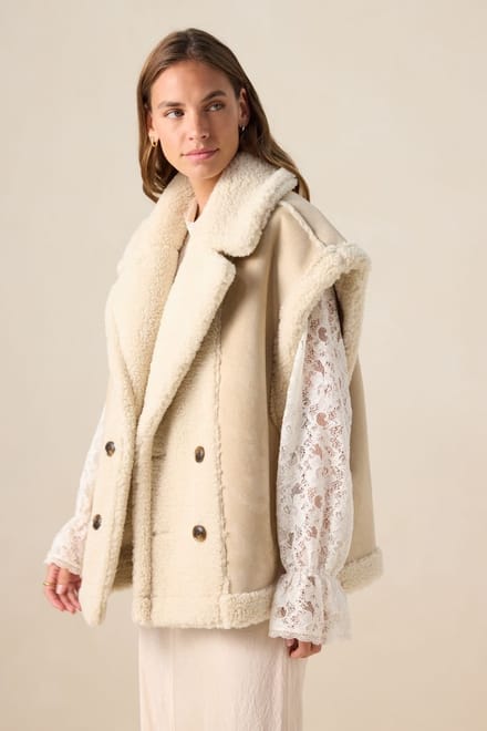 Sissy-Boy - Witte faux lammy reversible bodywarmer