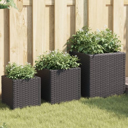 vidaXL - Plantenbakken - 3 - st - poly - rattan - zwart