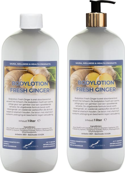 Bodylotion Fresh Ginger 1 Liter - met gouden pomp - set van 2 stuks