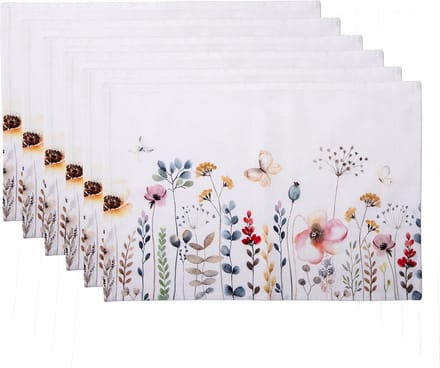 Clayre & Eef Placemats Set van 6 48x33 cm Wit Groen Katoen Bloemen