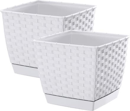 Prosperplast Plantenpot/bloempot - 2x - rotan kunststof - 25 x 22 cm - wit