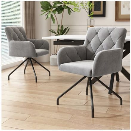 Eetkamerstoelen - MUVOE - Set van 2 - Gestoffeerd - Metaal - Lichtgrijs fluweel grijs