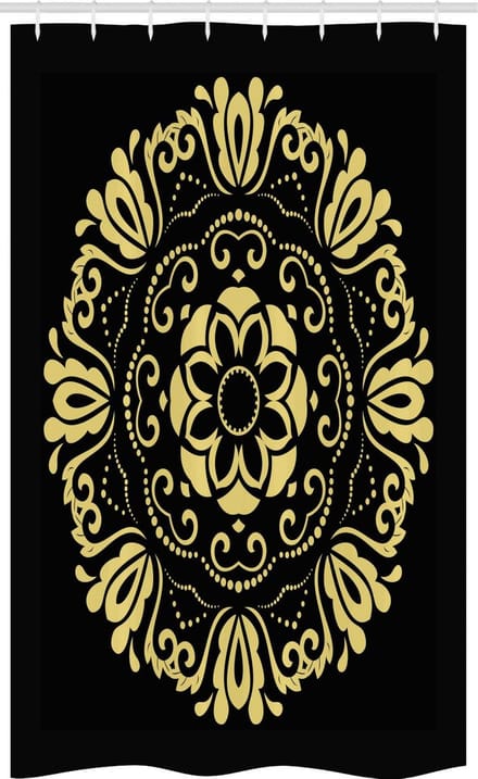 ABAKUHAUS Geel damast douchegordijn – Stijlvol frame – 120 x 180 cm