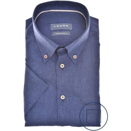 Ledûb Overhemd Faux-Uni Button-Down Short Sleeve Linnen Cotton Donker Blauw / male