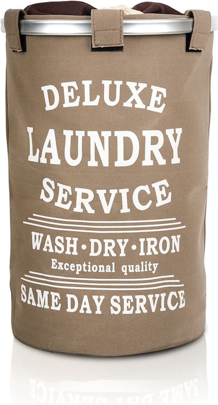 Wasmand 50L - Rond - Tekst Deluxe Laundry Service -> Same Day Service- Badkamer - Wasmand afsluitbaar - Waszak - Bruin