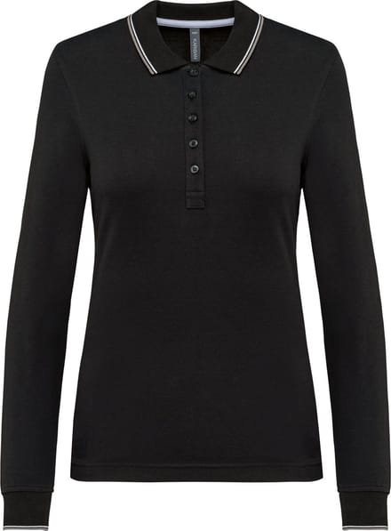 Kariban Dames polo van piquétricot met lange mouwen K281 - Black / Light Grey / White - M
