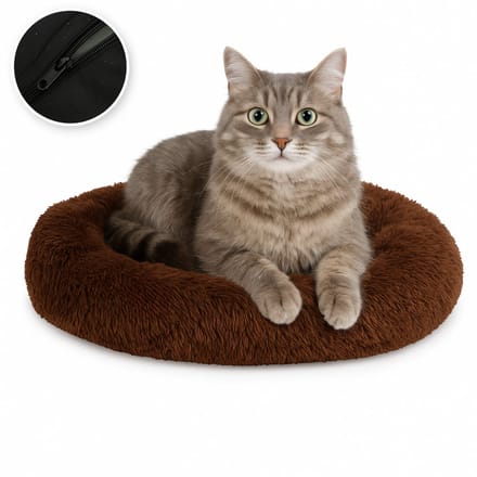Pet Perfect Donut Kattenmand 60cm - Fluffy Kattenkussen - Bruin - Wasbaar