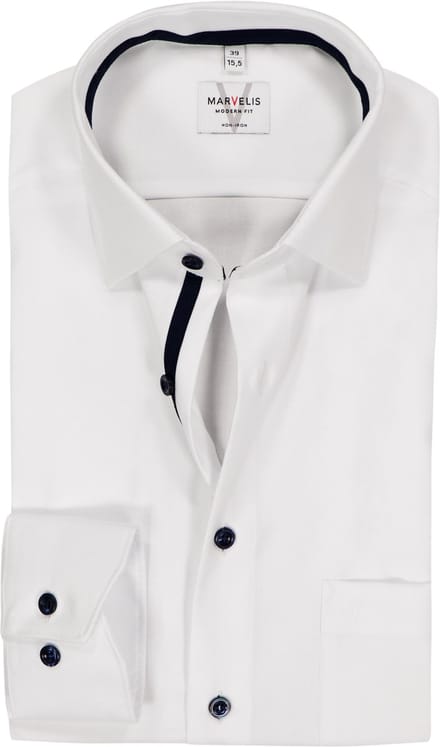 MARVELIS modern fit overhemd - twill - wit - Strijkvrij - Boordmaat: 43