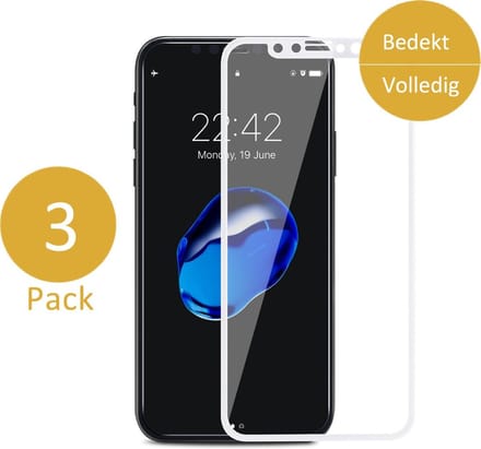 3x Screenprotector Gehard Glas geschikt voor Apple iPhone Xs / X - Volledig Beeld Dekkend Tempered Glass Screen Protector Wit van iCall