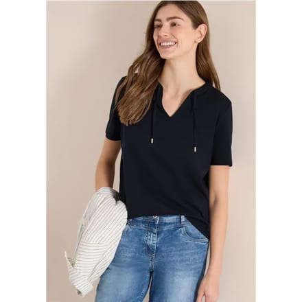 Shirt met korte mouwen en gespleten hals
