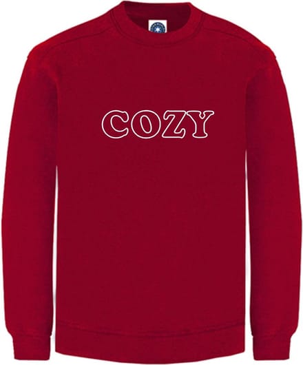 Huissweater - Huistrui - Sweater - Rood - WITTE tekst COZY - ruimzittend - Large Design by Eizook