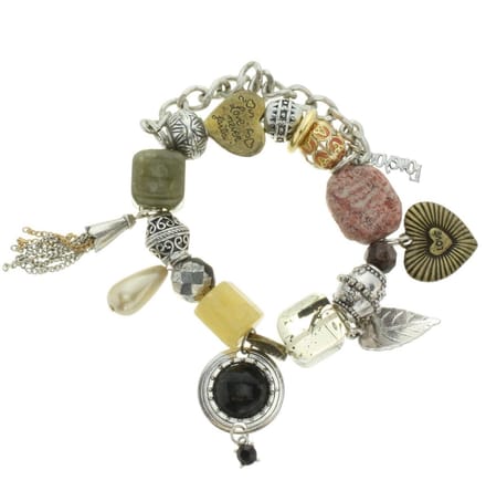 Behave - Armband - Elastische - Metaal met bedels - 15-17 cm lengte - Natuursteen