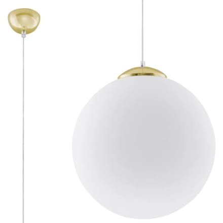 Hanglamp UGO 40 - Sollux Lighting - IP20 - Wit/goud staal/glas behuizing - 40 x 40 x 130 cm - 1xE27 LED, exclusief lichtbron - Max. 15 W - Minimalistische hanglamp voor hal, kinderkamer en woonkamer