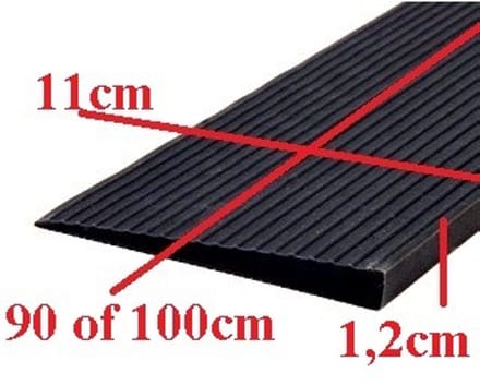 Rubber drempelhulp 1,2 x 11 x 100 cm met lijmlaag (zwart)