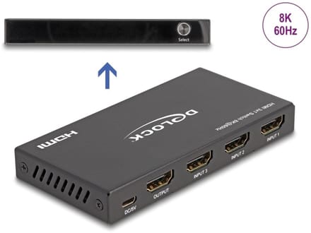 Delock 18603 HDMI-switch Ultra HD-geschikt, LED-weergave, Met afstandsbediening, Met metalen behuizing