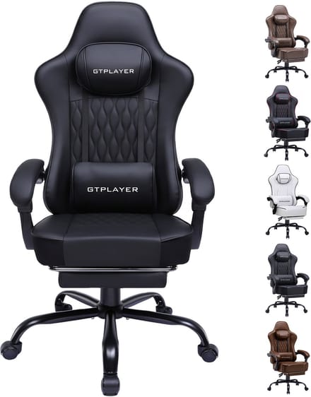 GTPLAYER - Gaming Stoel - Met Synchronmechanik en Kussens - Zwart Kunstleer