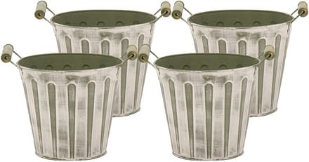 Mega Collections Kerststukje/kerstbakje/emmer - 4x - zink - legergroen - D11 x H10 cm