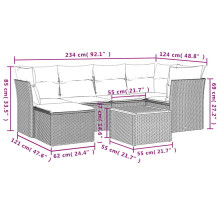 vidaXL - 7-delige - Loungeset - met - kussens - poly - rattan - beige
