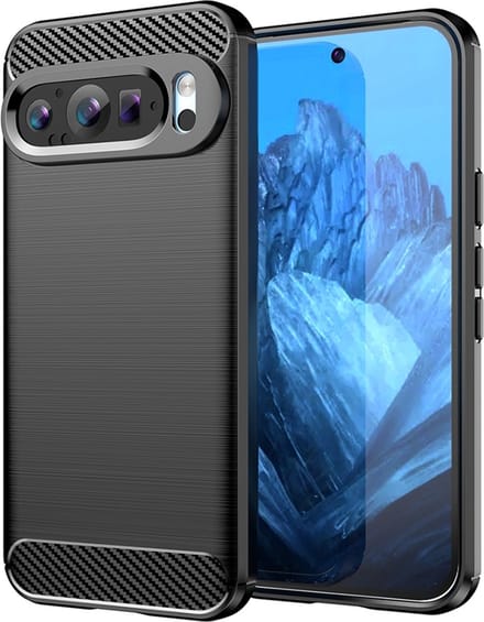 Hoesje geschikt voor Google Pixel 9 / 9 Pro - Techsuit Carbon Silicone Back Cover - Zwart