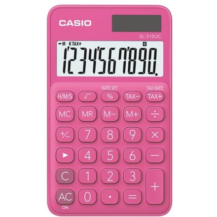 Casio SL-310UC-RD - Zakrekenmachine - 10-cijferig display - Zonne- en batterijvoeding - Rood