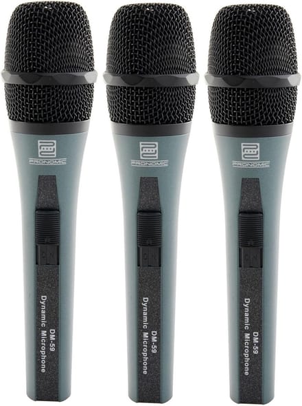 Set van 3 Dynamische Vocal Microfoons met Klem, Kabel en Koffer