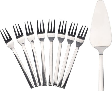 Excellent Houseware taartschep incl. 8 gebaksvorkjes - rvs - 23 cm