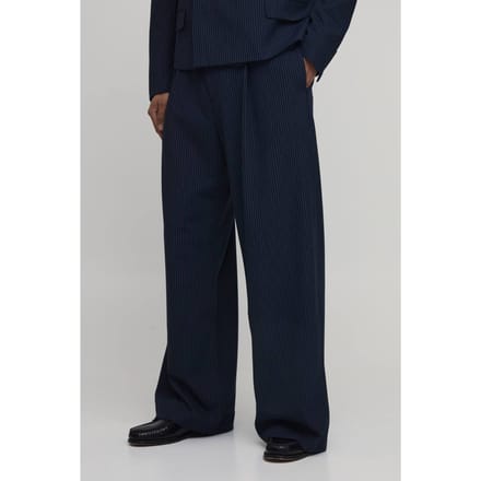 Gestreepte Wijde Pijpen Plooivoorkant Gesneden Pantalon | Navy | Size 36