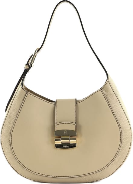 FURLA Leren Schoudertas Club 2 Hobo Grano Beige