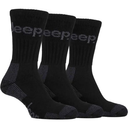 Heren 3 paar Jeep Cushion Sole Hiking werksokken - Zwart
