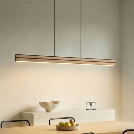 Quitani LED hanglamp Lisene, eiken/zwart CCT 117 cm, dimbaar
