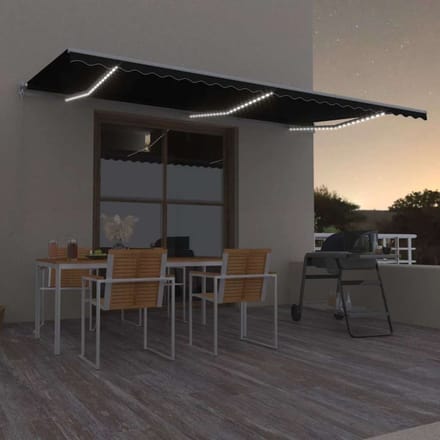 vidaXL - Luifel - handmatig - uittrekbaar - met - LED - 600x300 - cm - antracietkleur