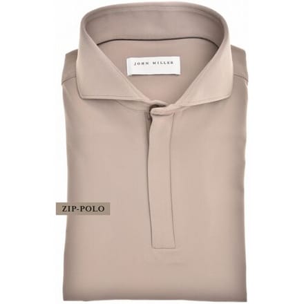 John Miller Polo Slim Hyperstretch Long Sleeve Zip Collar Midden Bruin / male