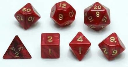 HOT Games dobbelstenen set - rood marmer parelmoer - 7 stuks kunststof.
