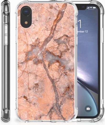 Apple iPhone Xr Anti-Shock Hoesje Marmer Oranje