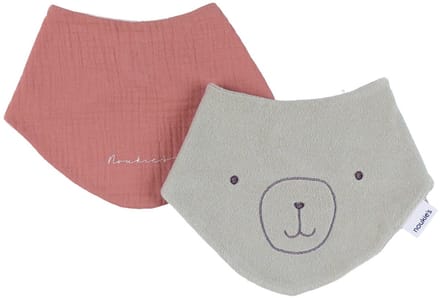 Noukie's F&O Slabbetjes - 2 Stuks - Badstof/Mousseline - Rood/Kaki