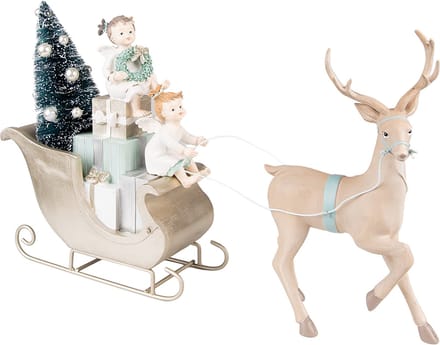 Clayre & Eef Beeld Hert 26 cm Beige Groen Kunststof
