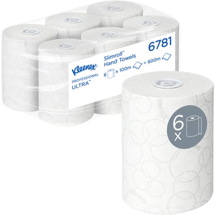 Kleenex® Roll paper towels Ultra Slimroll 6781, 2-laags, 6 rollen á 100 m, wit