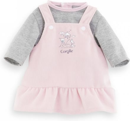 Corolle poppenjurk met shirt - Babypop kleding 36cm roze grijs.