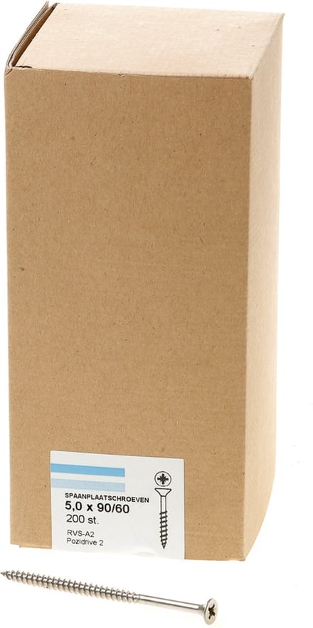 Hoenderdaal Spaanplaatschroef RVS platverzonken kop PZ2 deeldraad 5.0X90/60 (per 200 stuks)